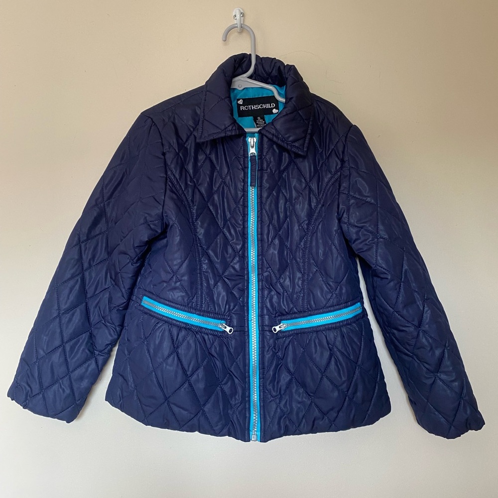 Rothschild Dark Blue Quilted Jacket with Teal Highlights Sz M
